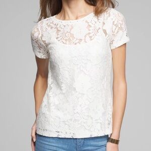 NWT | WHBM Short Sleeve Lace Top | Size: S | Color: White